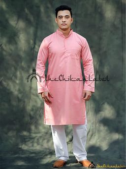 The Chikan Label - Pink Cotton Mens Kurta Lucknawi Chikankari Handmade