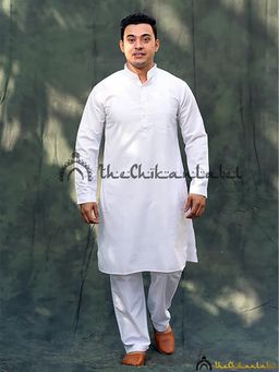 The Chikan Label - White Cotton Mens Kurta Lucknawi Chikankari Handmade