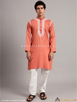 The Chikan Label - Coral Uman Cotton Chikankari Men's Kurta