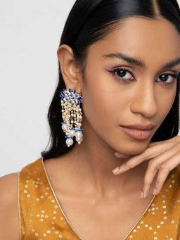 Indya - Blue Floral Meenakari Beaded Tassel Drop Earrings