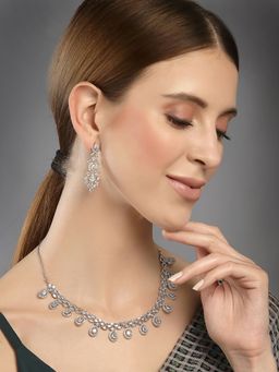 PANASH - Rhodium Plated White American Diamonds Studded Handcrafted Jewellery (Set of 2)