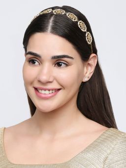 OOMPH - Gold Toned Kundan & Pearls Ethnic Hair Chain