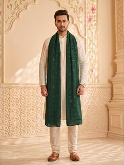 Zamour - Green Floral Self Embroidered Chanderi Cotton Dupatta