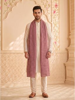 Zamour - Pink Floral Self Embroidered Chanderi Cotton Dupatta