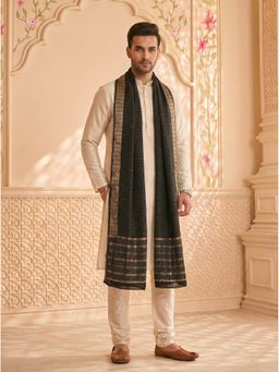 Zamour - Black Zari Sequin Woven Chanderi Cotton Dupatta