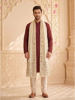 Zamour - Off White Zari Sequin Woven Chanderi Cotton Dupatta