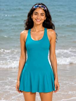 LYCOT - Women Teal Swimsuit with Attached Shorts
