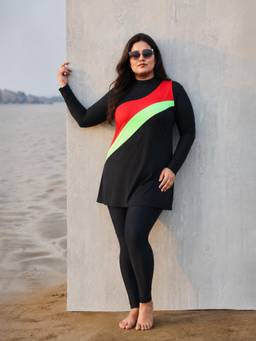 LYCOT - Women Black One-Piece Swimwear with Attached Tights