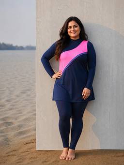 LYCOT - Women Navy Blue One-Piece Swimwear with Attached Tights
