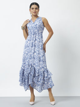 Trend Arrest - Blue Georgette Printed Dress