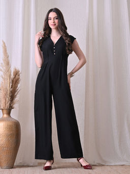 Ikonic Klaer - Solid Black V-Neck Jumpsuit