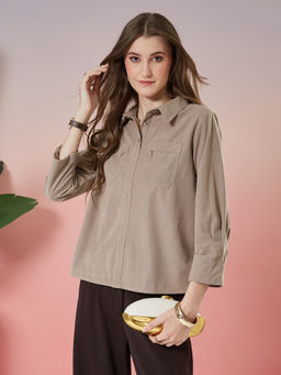 Latin Quarters - Beige Polyester Textured Shirt
