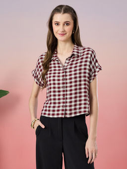 Latin Quarters - Maroon Viscose Checks Shirt