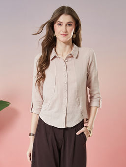 Latin Quarters - Beige Cotton Solid Shirt