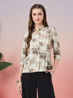 Latin Quarters - Beige Polyester Printed Shirt