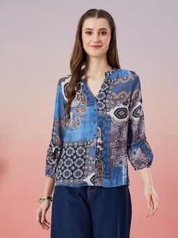Latin Quarters - Blue Polyester Printed Shirt