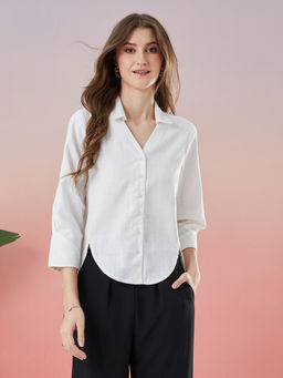 Latin Quarters - White Linen Blend Solid Shirt