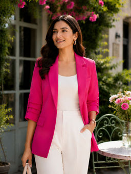 Oxolloxo - Women Pink Solid Open Front Blazer