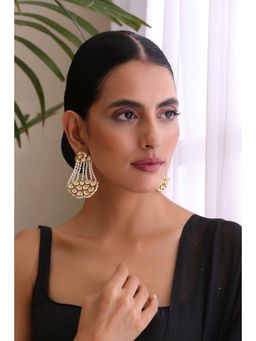 SWABHIMANN - Ashaza Gold Plated Kundan and Pearl Dangler White Earrings