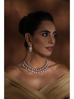 SWABHIMANN - Irya Ruby and Polki White Necklace with Earrings