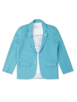 CAVIO - Turquoise Boys Regular Fit Plain Party Wear Blazer and T-Shirt