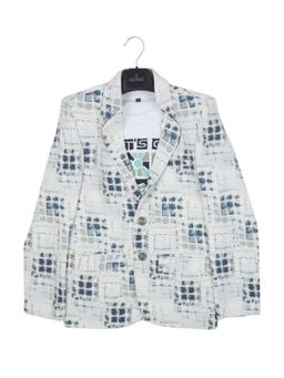 CAVIO - Green Boys Regular Fit Abstract Print Party Wear Blazer and T-Shirt
