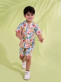 AJ Dezines - Multi-Color Cotton Half Sleeves Multi-Color Printed Boys Co-Ord Set