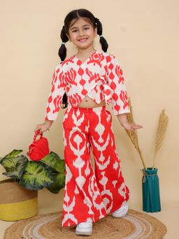 AJ Dezines - Red Full Sleeves Abstract Cotton Co-Ord Set