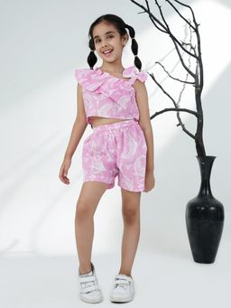 AJ Dezines - Pink Cotton Sleeveless Dolphin Printed Girls Co-Ord Set