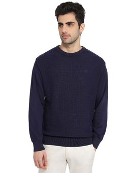 ColorPlus - Blue Pure Cotton Full Sleeves Sweater