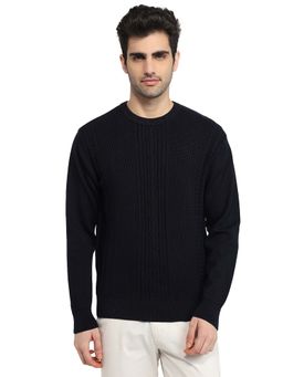 ColorPlus - Blue Pure Cotton Full Sleeves Sweater