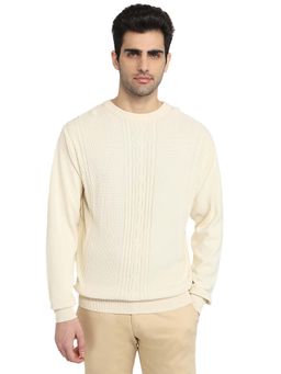 ColorPlus - White Pure Cotton Full Sleeves Sweater