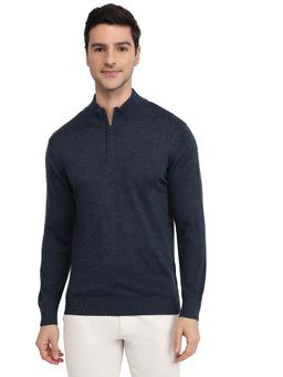 ColorPlus - Blue Wool Blend Full Sleeves Sweater