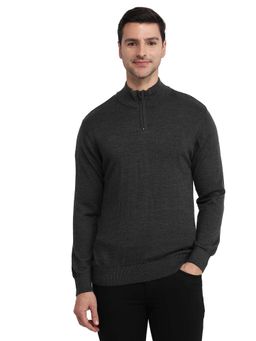ColorPlus - Grey Wool Blend Full Sleeves Sweater