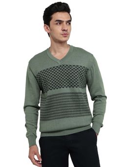 ColorPlus - Green Wool Blend Full Sleeves Sweater