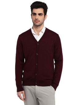ColorPlus - Maroon Wool Blend Full Sleeves Cardigan