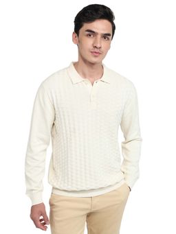 ColorPlus - White Pure Cotton Full Sleeves Sweater