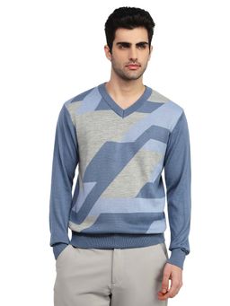 ColorPlus - Blue Acrylic Blend Full Sleeves Sweater