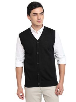 ColorPlus - Black Wool Blend Sleeveless Cardigan