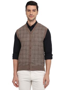 ColorPlus - Brown Wool Blend Sleeveless Cardigan