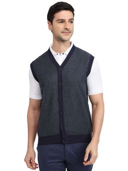 ColorPlus - Blue Wool Blend Sleeveless Cardigan