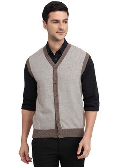 ColorPlus - Brown Wool Blend Sleeveless Cardigan