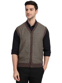 ColorPlus - Brown Wool Blend Sleeveless Cardigan
