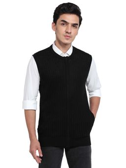 ColorPlus - Black Acrylic Blend Sleeveless Cardigan