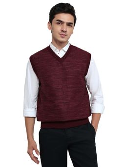 ColorPlus - Maroon Polyester Blend Sleeveless Sweater