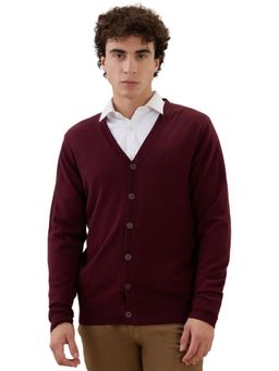 Raymond - Maroon Wool Blend Full Sleeves Cardigan