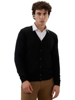 Raymond - Black Wool Blend Full Sleeves Cardigan