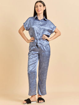 Sweet Dreams - Women Printed Front Open Pyjama with Shirt (Set of 2)