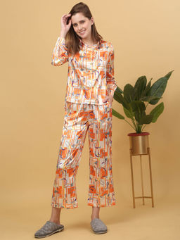 Sweet Dreams - Women Printed Front Open Pyjama with Shirt (Set of 2)