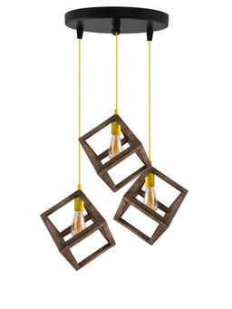 Homesake - Round Chandelier Walnut Wood Cube Light Yellow